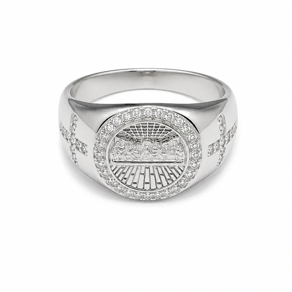 925 Sterling Silver 0.75CTW MOISSANITE Last Supper Men’s Ring Size 11 and 12